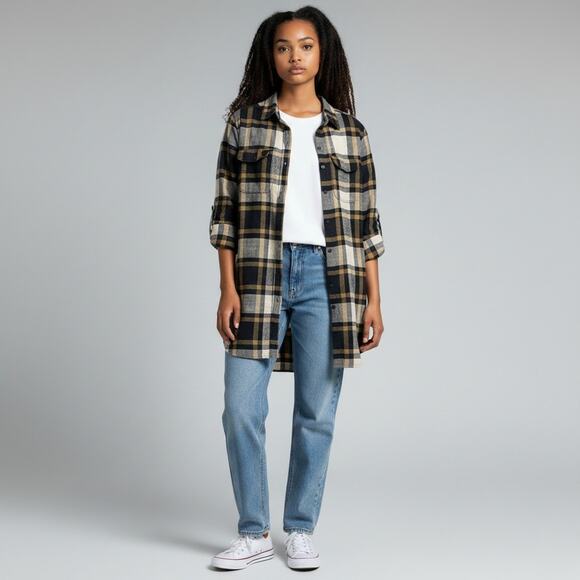 LOFT Tops - Loft Plaid Shacket XS Tan Brown Black Neutrals Button Up Shirt Layering Jacket
